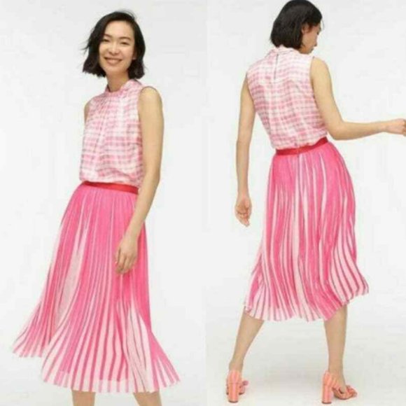 J. Crew Dresses & Skirts - J. Crew Hot Pink and White Flowy Pleated Midi Skirt